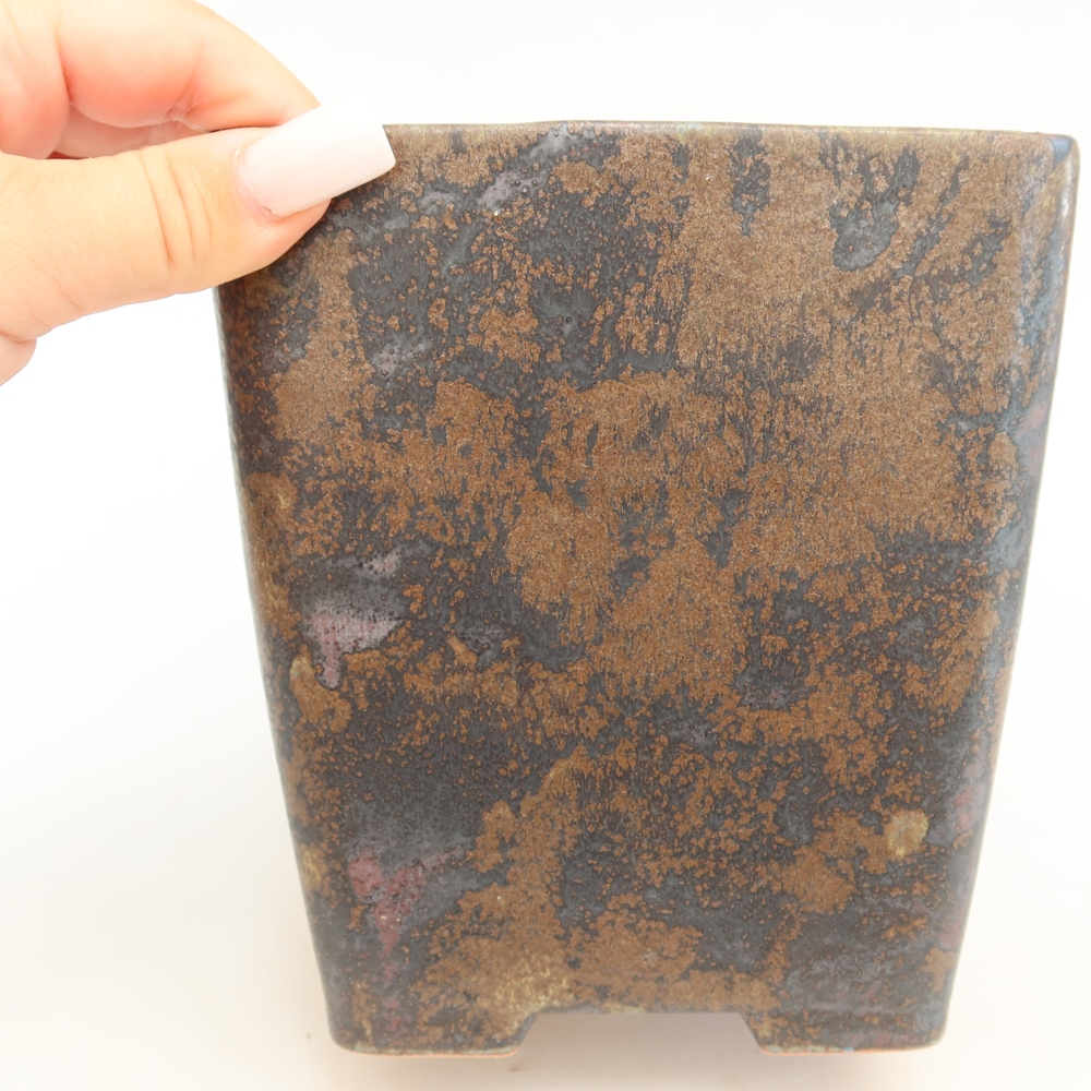 Ceramic bonsai bowl 14 x 14 x 15 cm, brown