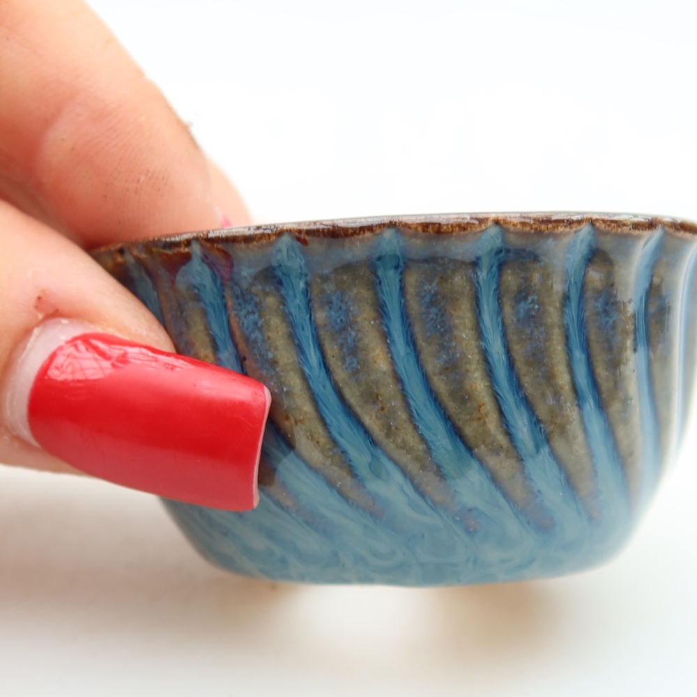 Ceramic bonsai pot, 5.5 x 5.5 x 3 cm, blue