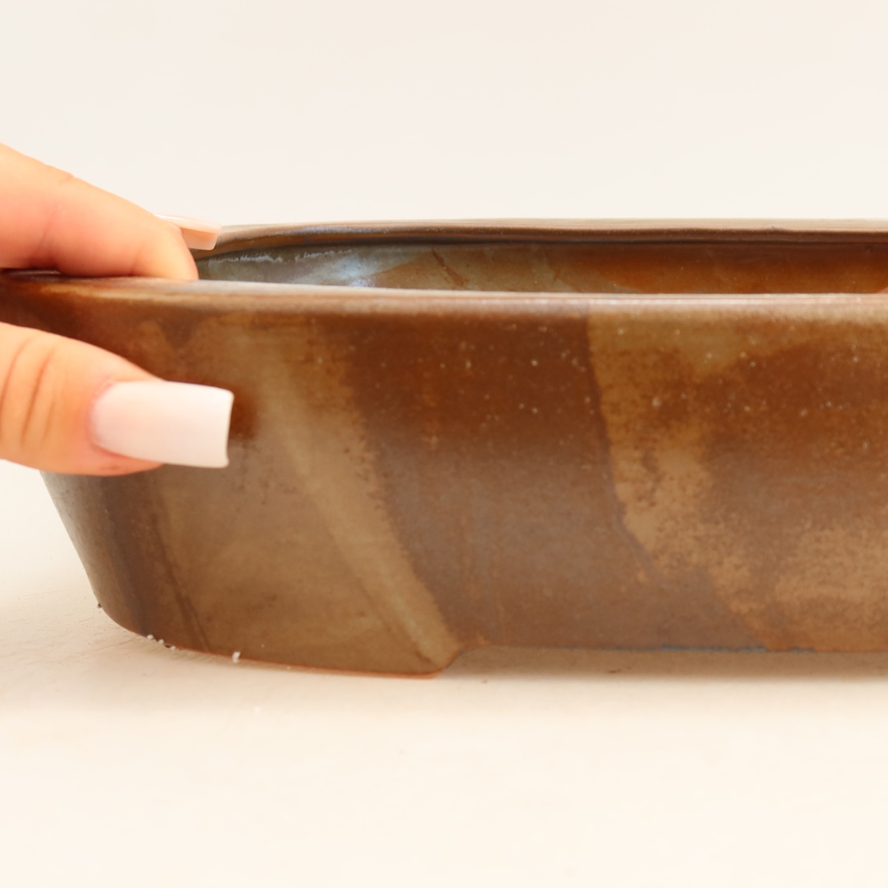 Ceramic bonsai pot, 32 x 24.5 x 6.5 cm, brown