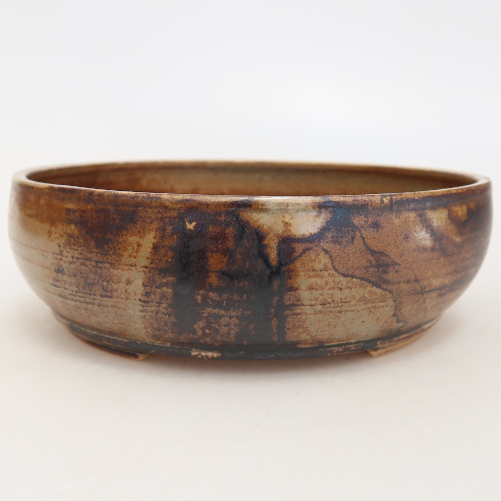 Ceramic bonsai pot, 17 x 17 x 5.5 cm, brown