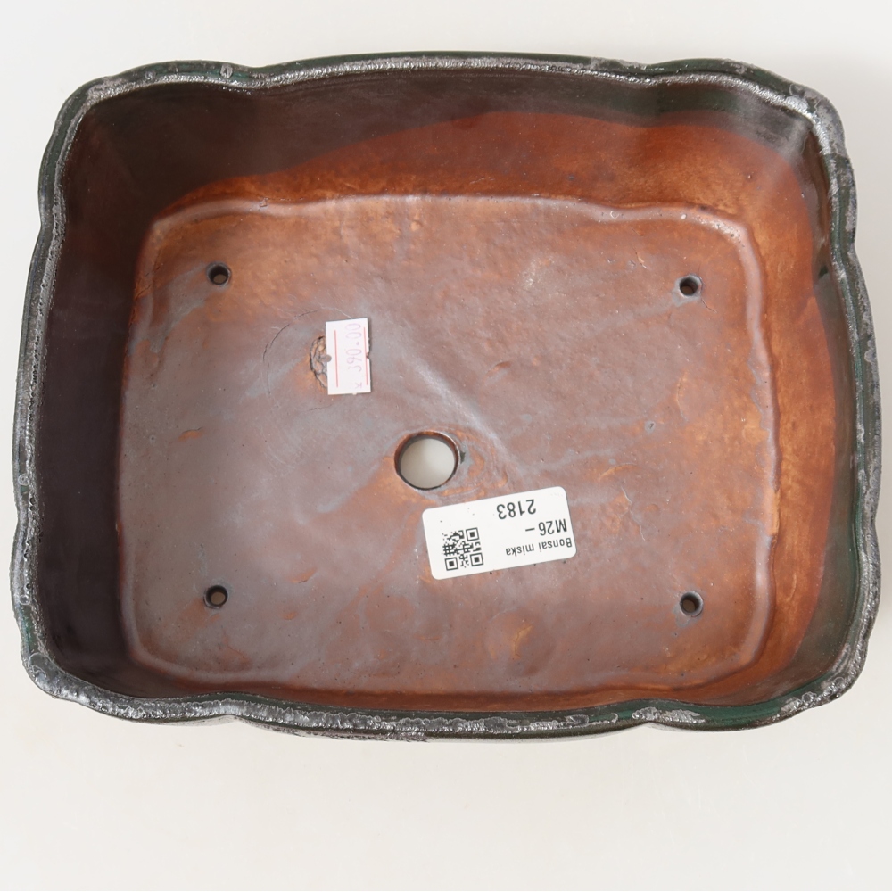 Ceramic bonsai pot, 20.5 x 17.5 x 7 cm, metallic green