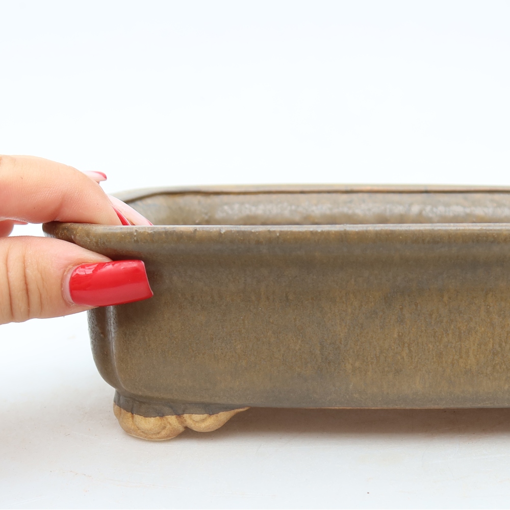Ceramic bonsai pot, 20 x 17.5 x 6 cm, brown