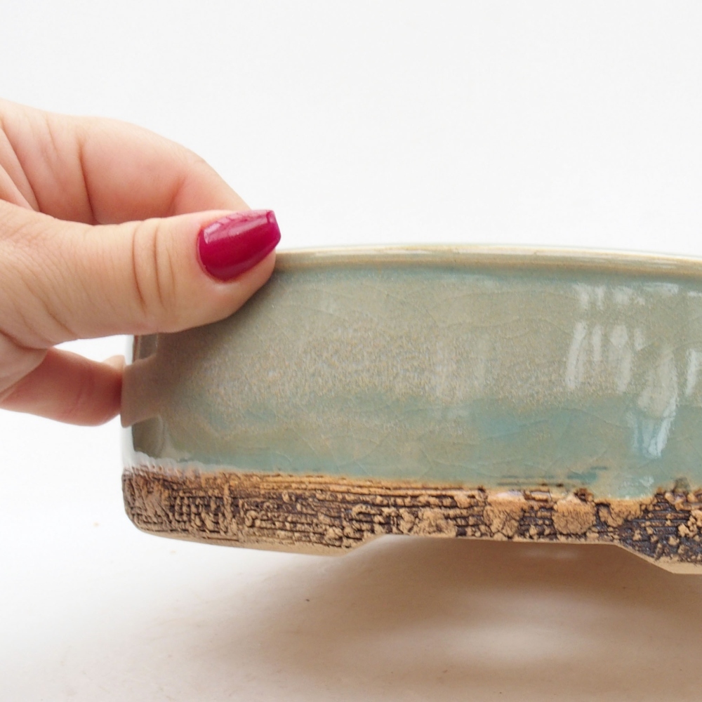 Ceramic bonsai bowl 21 x 21 x 5,5 cm, color green