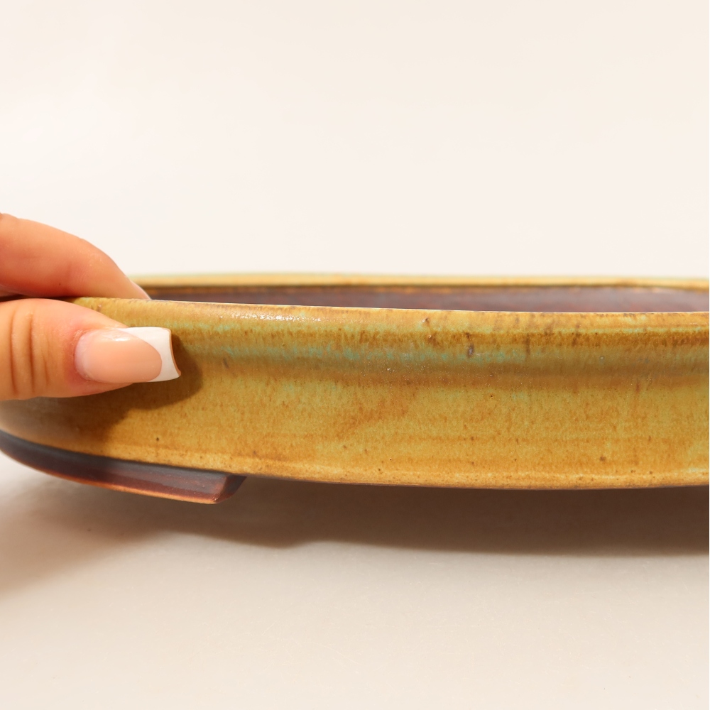 Ceramic bonsai pot, 30.5 x 26.5 x 4 cm, green