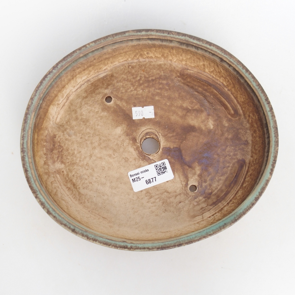 Ceramic bonsai bowl 22,5 x 20 x 4,5 cm, green