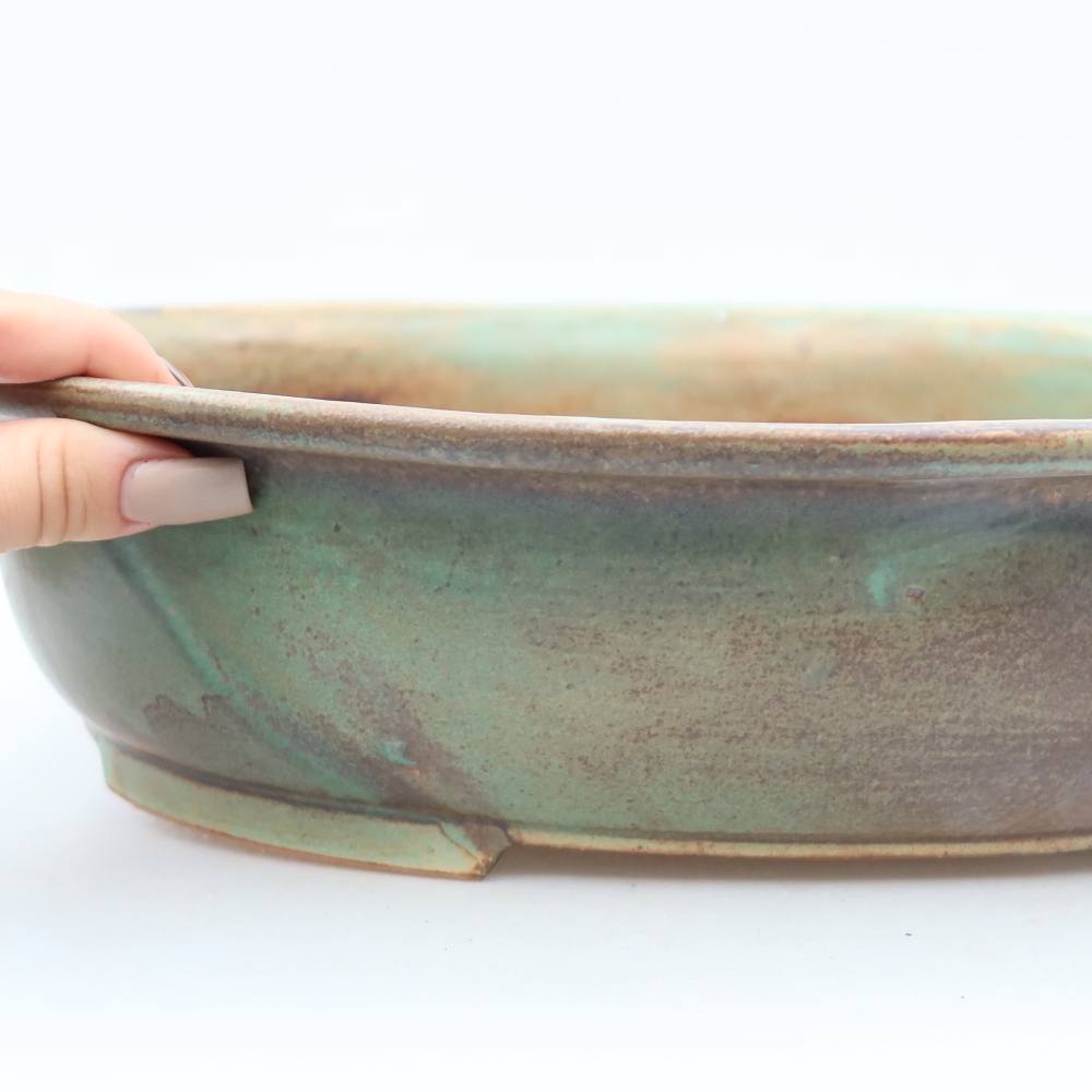 Ceramic bonsai pot, 36 x 28 x 8.5 cm, brown-green