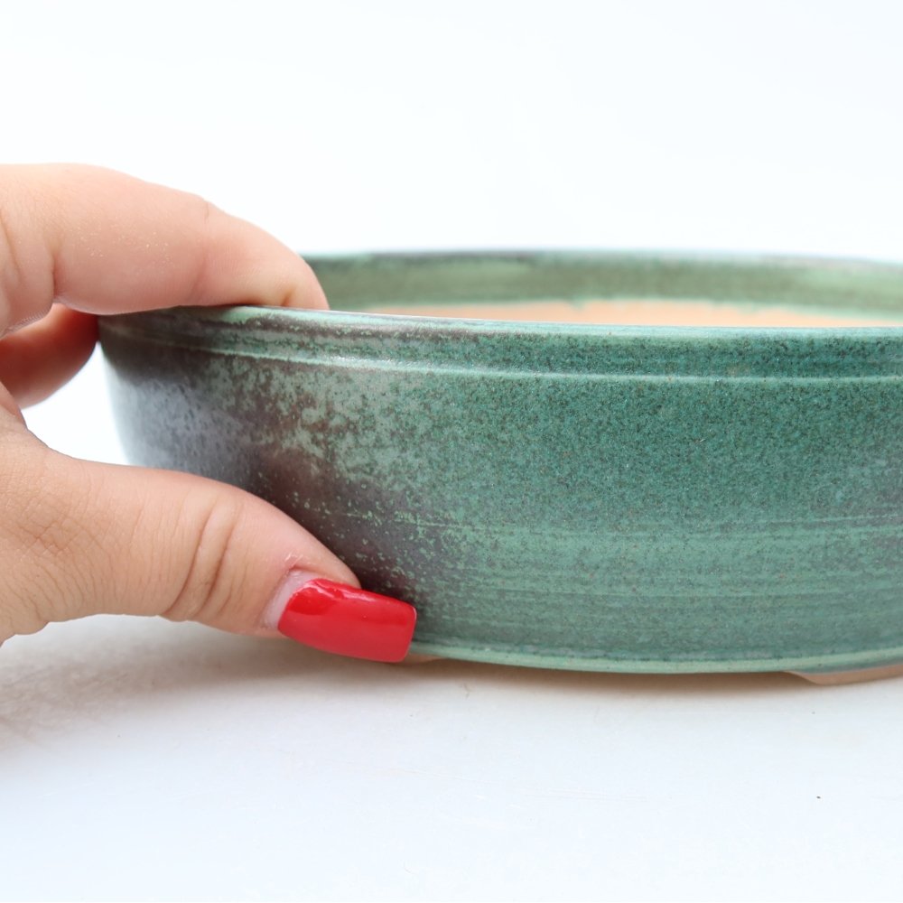 Ceramic bonsai pot, 19.5 x 19.5 x 5.5 cm, green
