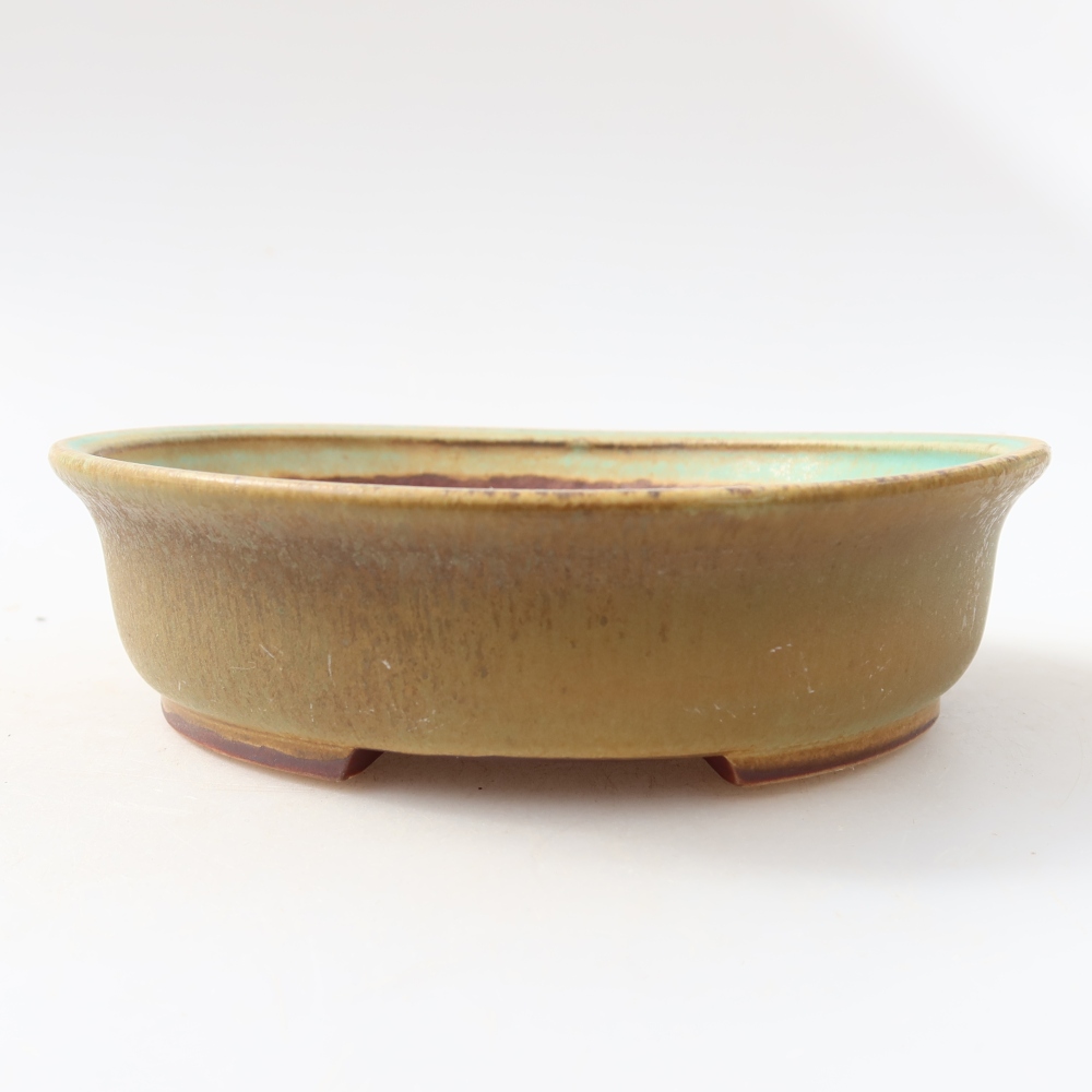 Ceramic bonsai pot, 15.5 x 14.5 x 4 cm, green