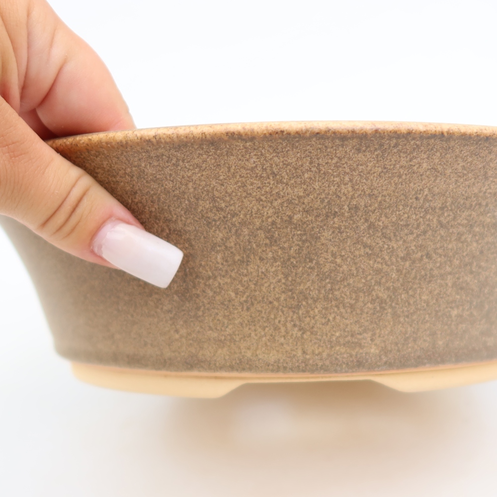 Ceramic bonsai pot, 25.5 x 25.5 x 7.5 cm, brown