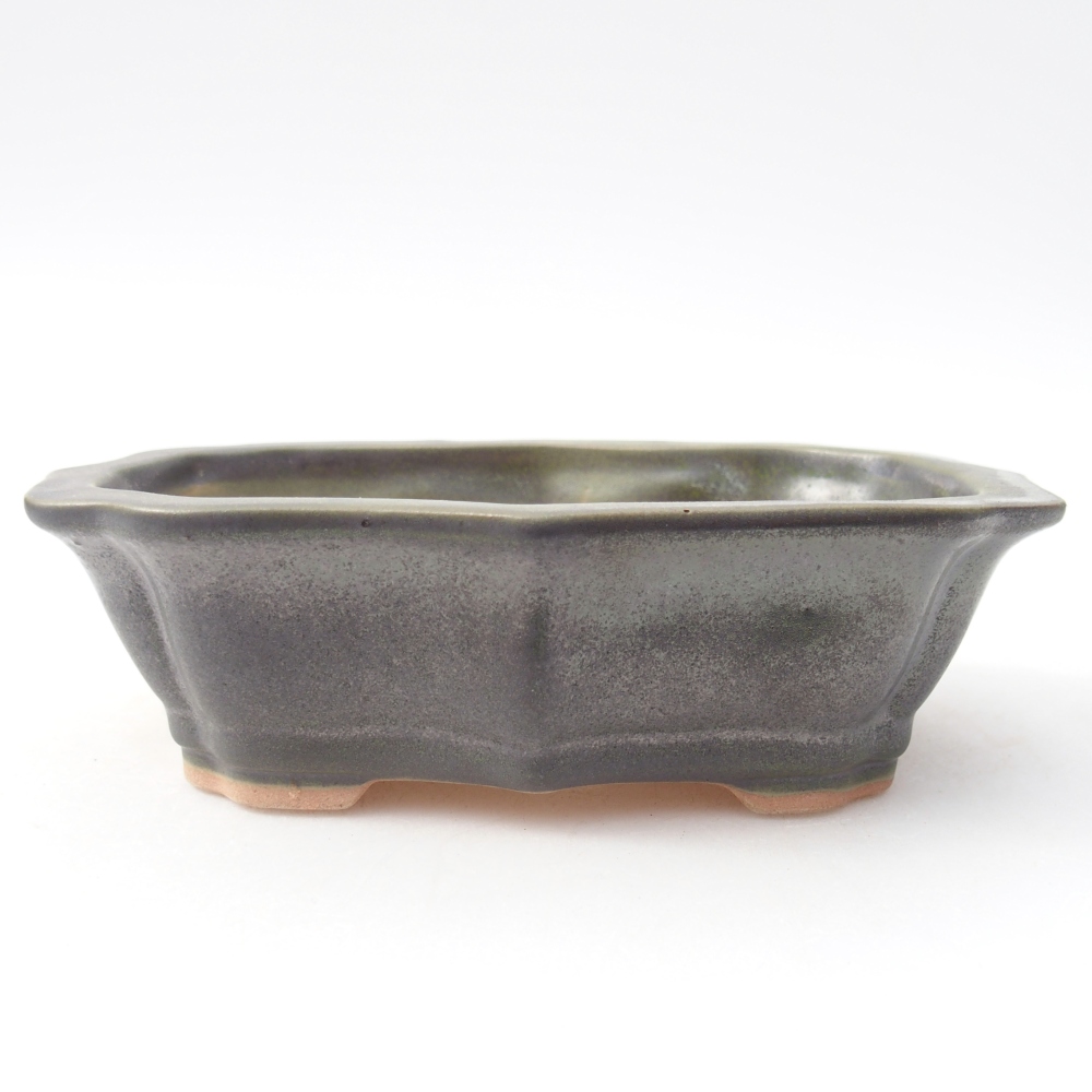 Ceramic bonsai bowl 15,5 x 11 x 4,5 cm, metallic green