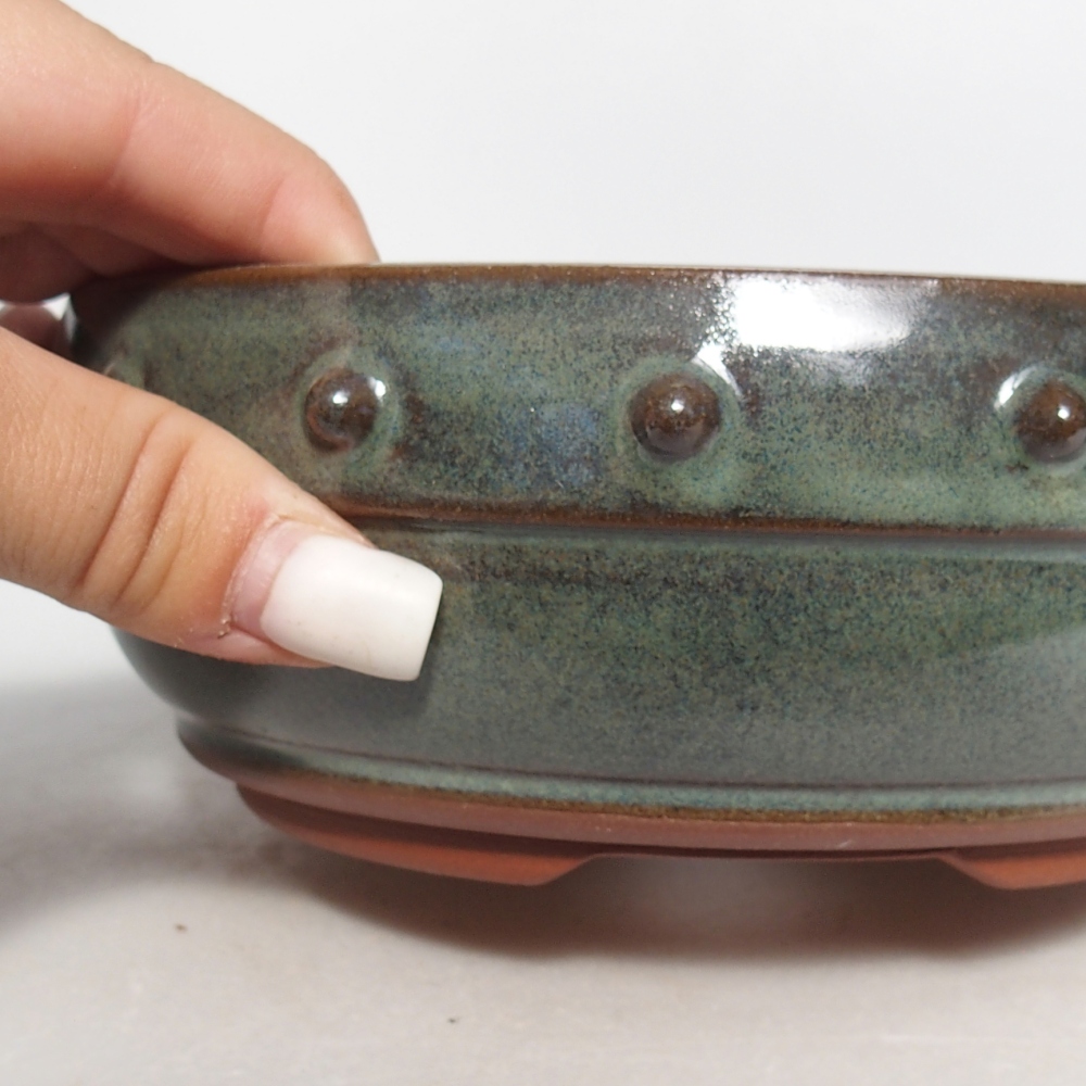 Ceramic bonsai bowl 16,5 x 16,5 x 7 cm, green