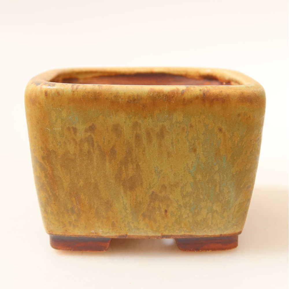 Ceramic bonsai pot, 6.5 x 6.5 x 4.5 cm, green