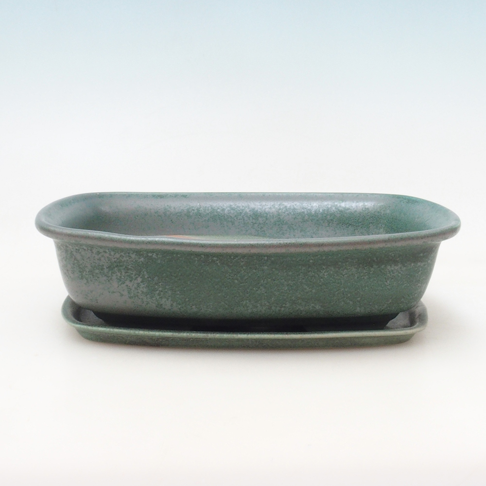 Bonsai pot + saucer H08 - 25 x 19.5 x 6 cm. - green