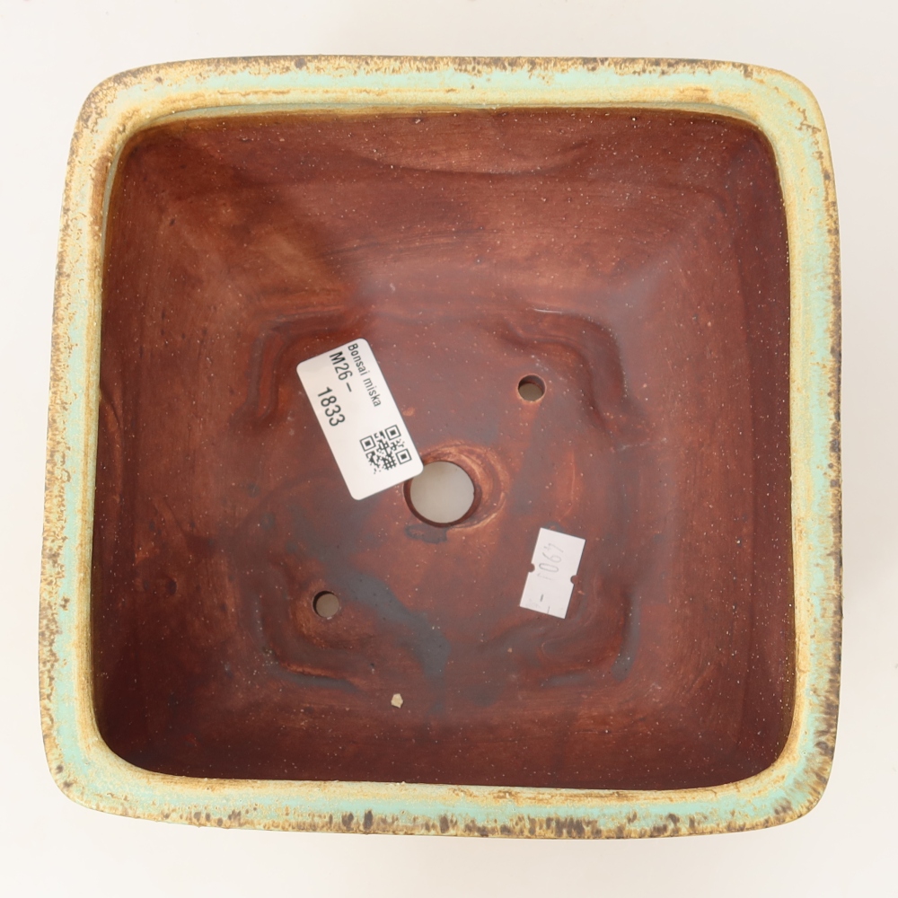 Ceramic bonsai pot, 16.5 x 16.5 x 9.5 cm, green