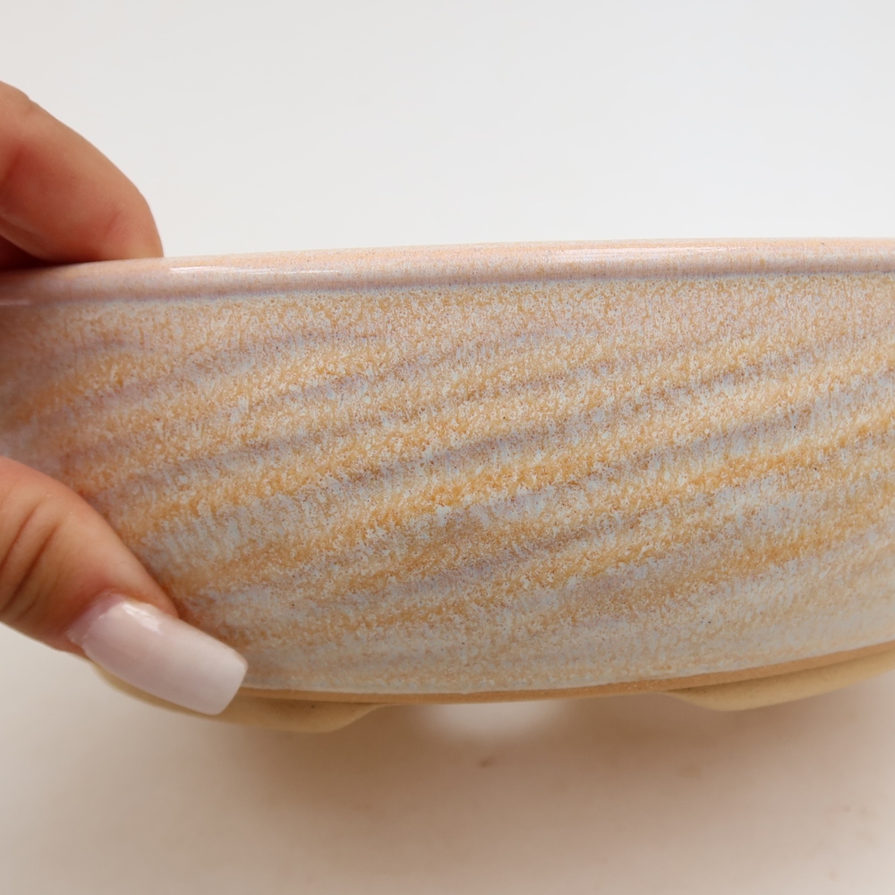 Ceramic bonsai pot, 21 x 21 x 6.5 cm, beige