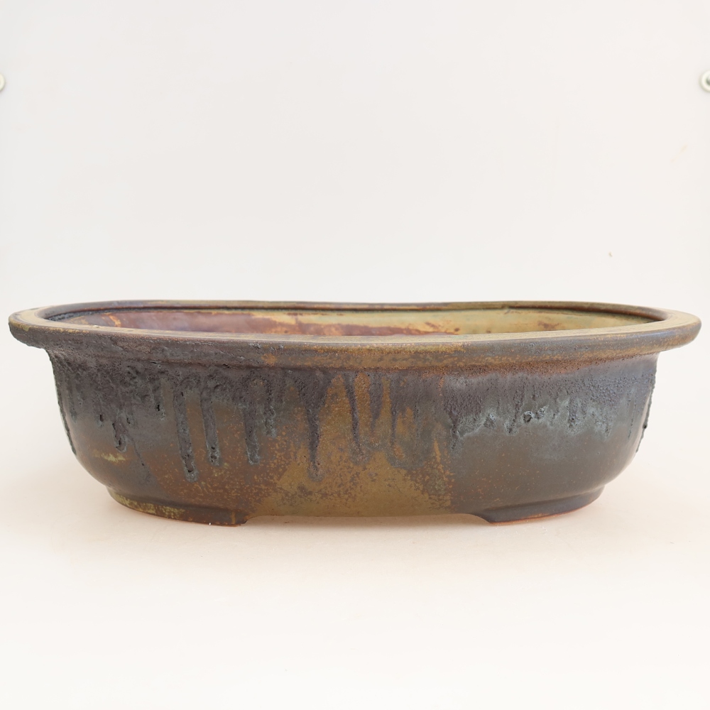 Ceramic bonsai pot, 36 x 30 x 9 cm, brown-green