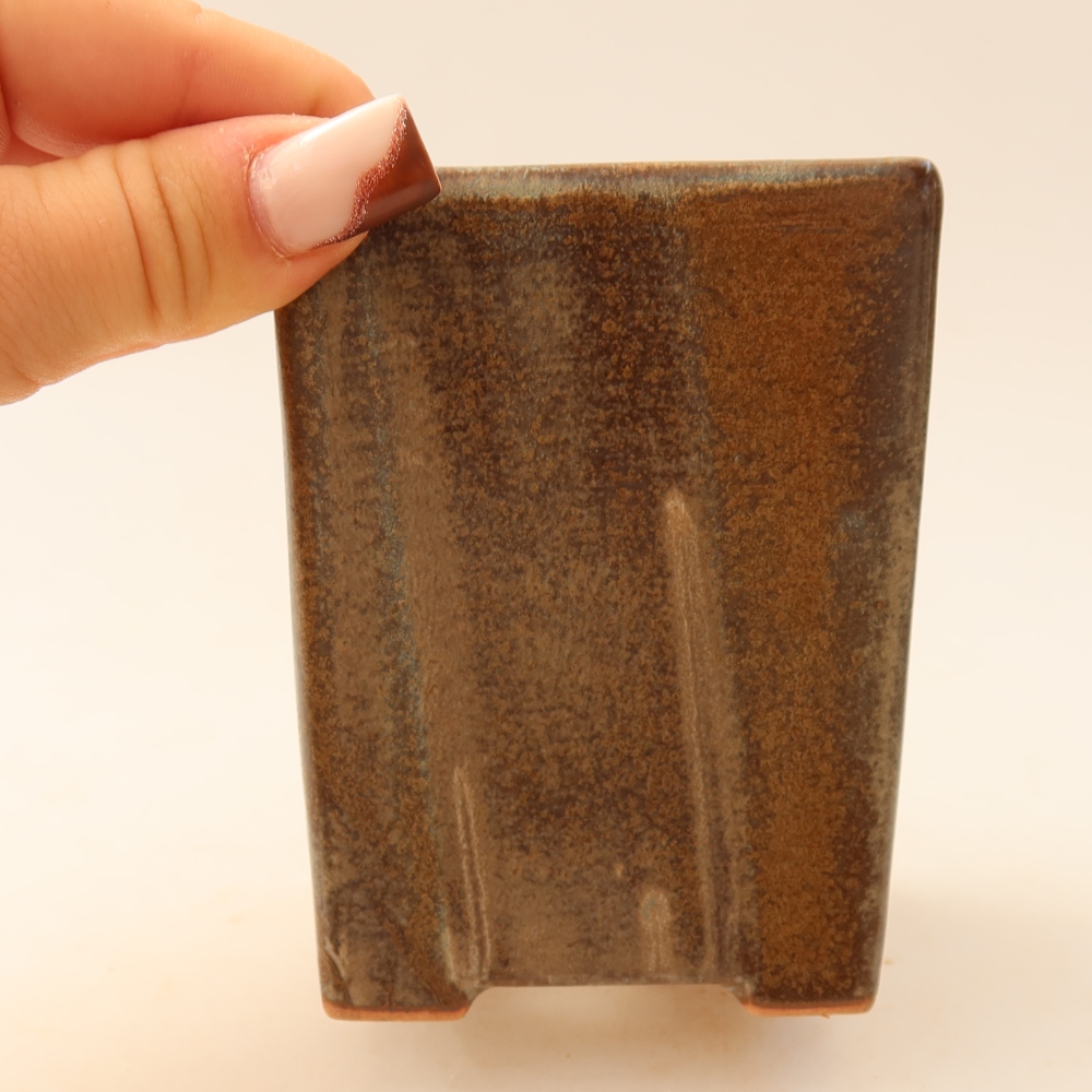 Ceramic bonsai pot, 7.5 x 7.5 x 10 cm, brown