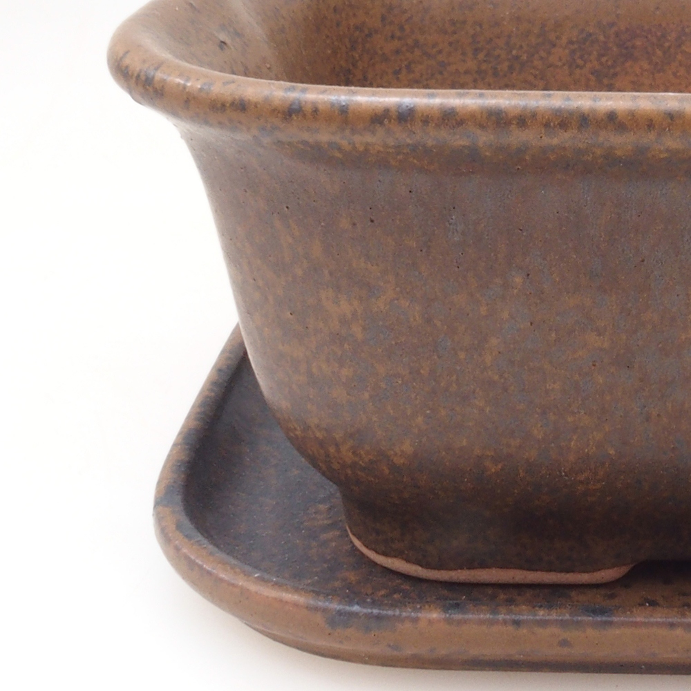 Bonsai pot + saucer H38 - 12x10x5.5 cm. - brown