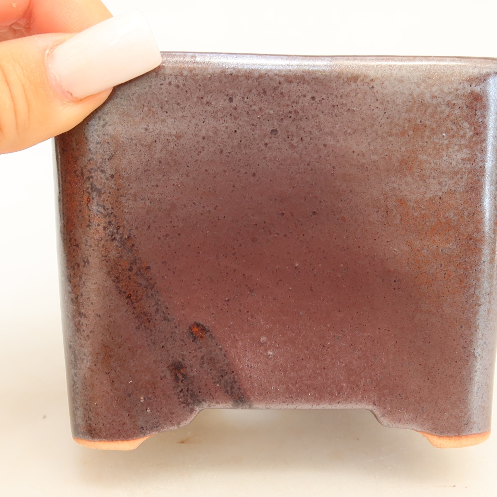 Ceramic bonsai pot, 10.5 x 10.5 x 8.5 cm, brown