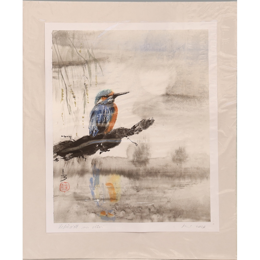 Calligraphy - Kingfisher on a Branch