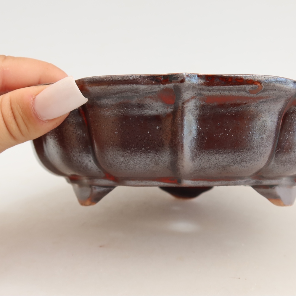 Ceramic bonsai pot, 18.5 x 18.5 x 5 cm, metallic color