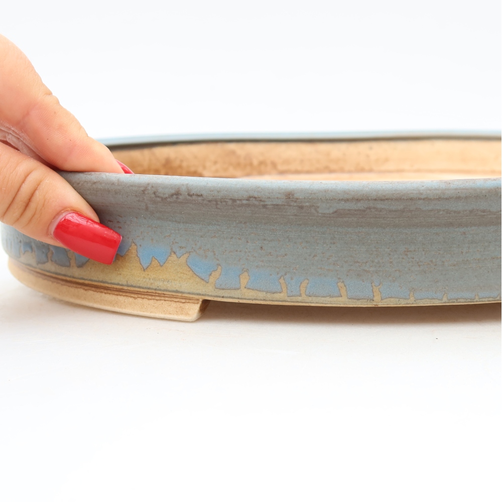 Ceramic bonsai pot, 31 x 27 x 4.5 cm, blue