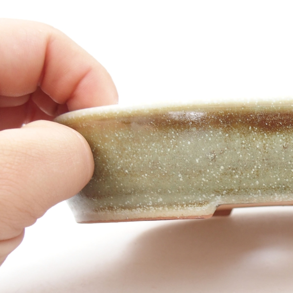 Ceramic bonsai bowl 16 x 11 x 3,5 cm, color green