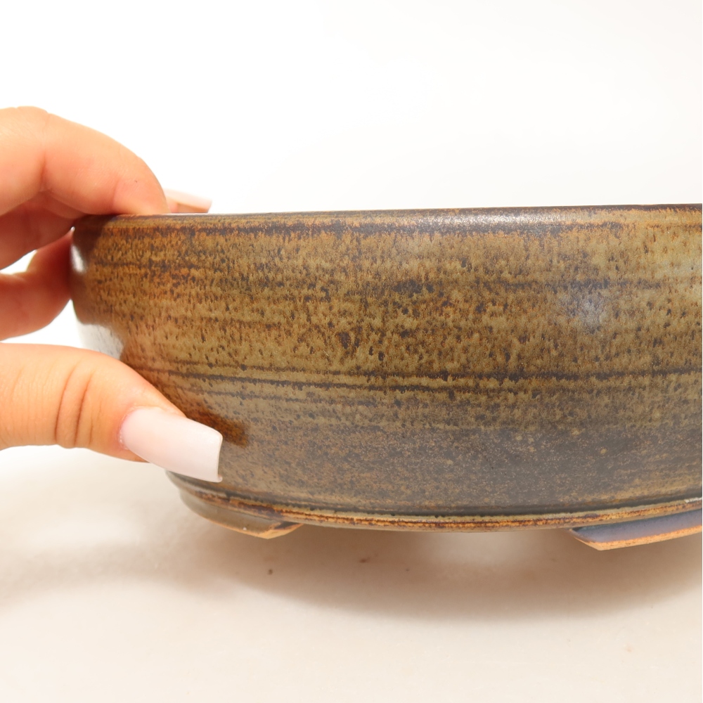 Ceramic bonsai pot, 19 x 19 x 6.5 cm, brown