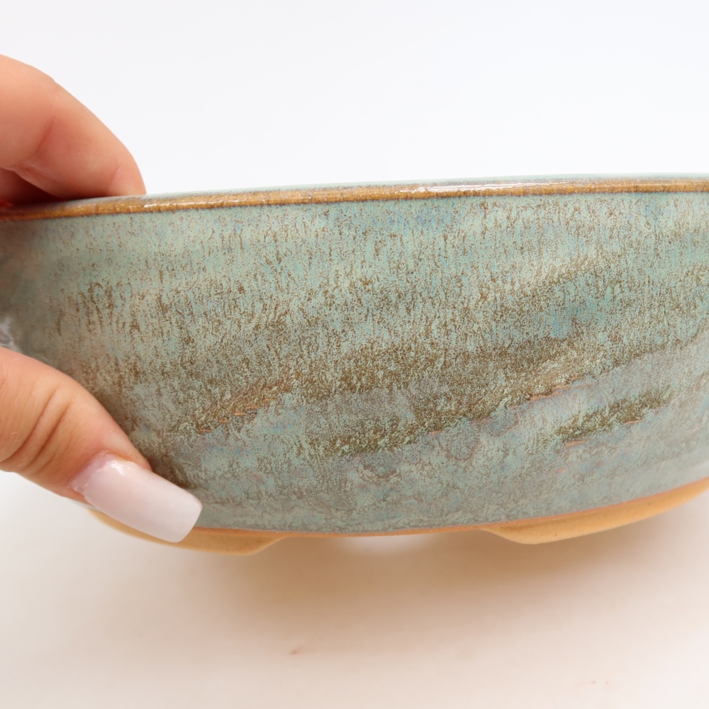 Ceramic bonsai bowl 22,5 x 22,5 x 7 cm, green