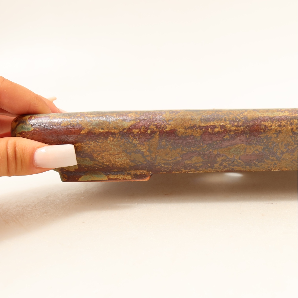 Ceramic bonsai pot, 24 x 17.5 x 4 cm, greenish-brown