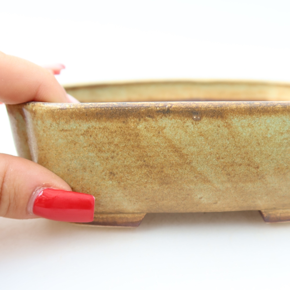 Ceramic bonsai pot, 13.5 x 12 x 4 cm, green