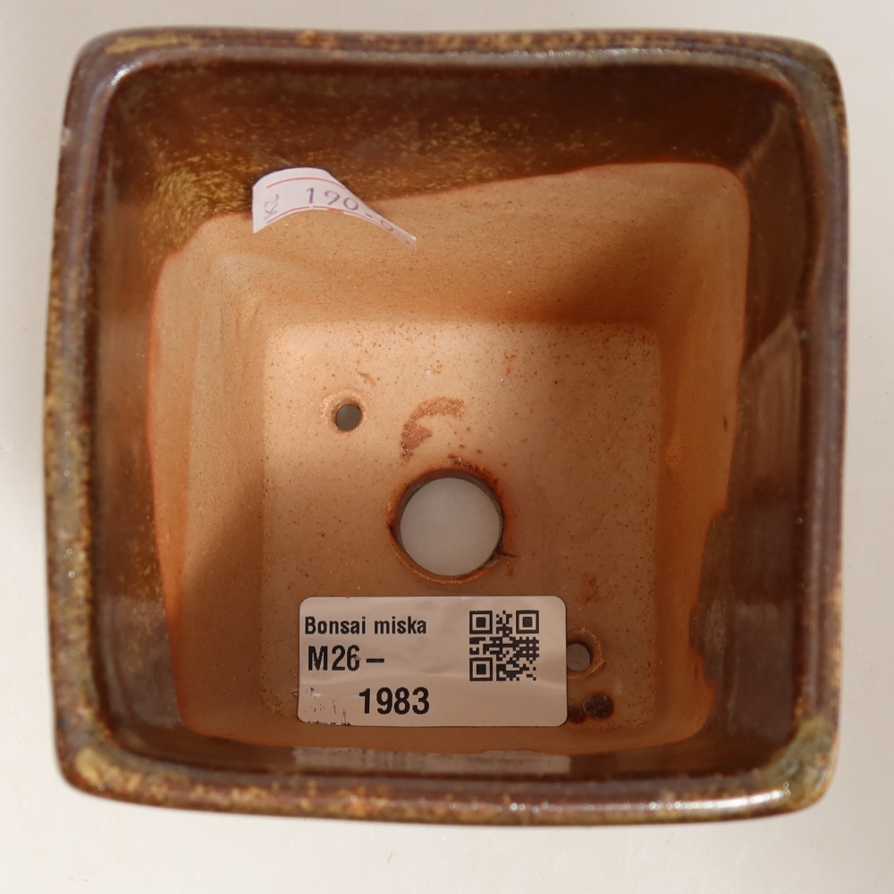 Ceramic bonsai pot, 7.5 x 7.5 x 9.5 cm, brown