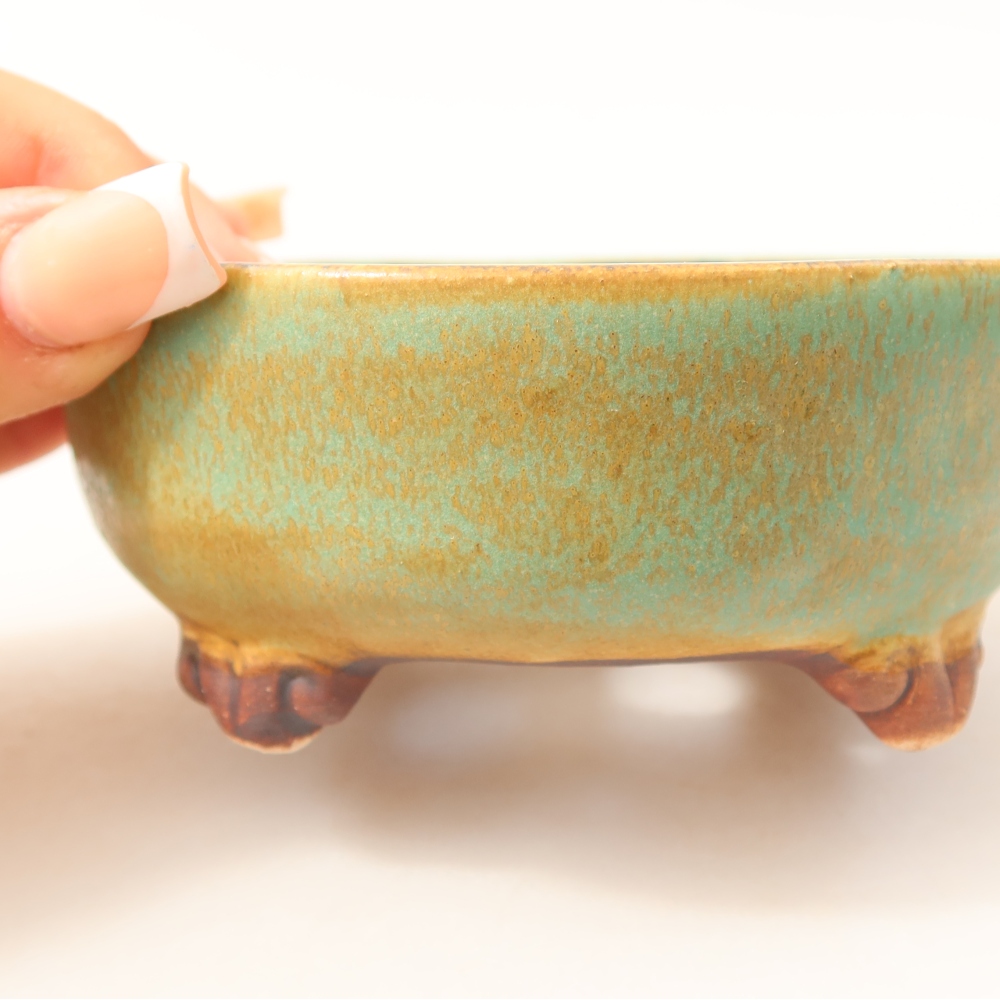 Ceramic bonsai pot, 11 x 11 x 4.5 cm, green