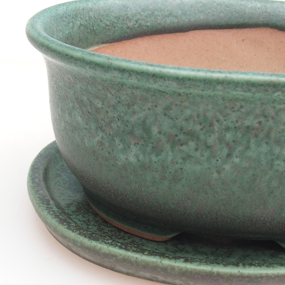 Bonsai bowl + saucer H30 - 12 x 10,5 x 5,5 cm. - green
