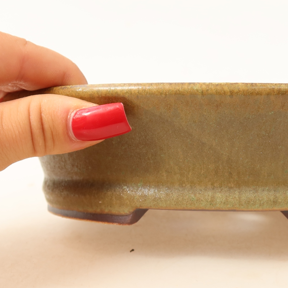 Ceramic bonsai pot, 17.5 x 16.5 x 4.5 cm, green