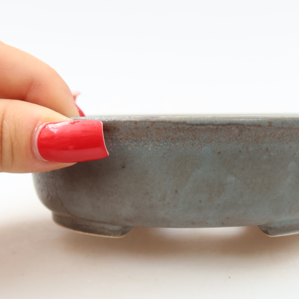 Ceramic bonsai pot, 12.5 x 11.5 x 3.5 cm, blue