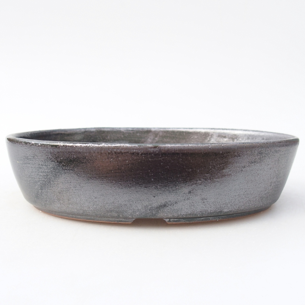 Ceramic bonsai bowl 18,5 x 13,5 x 4,5 cm, metallic green