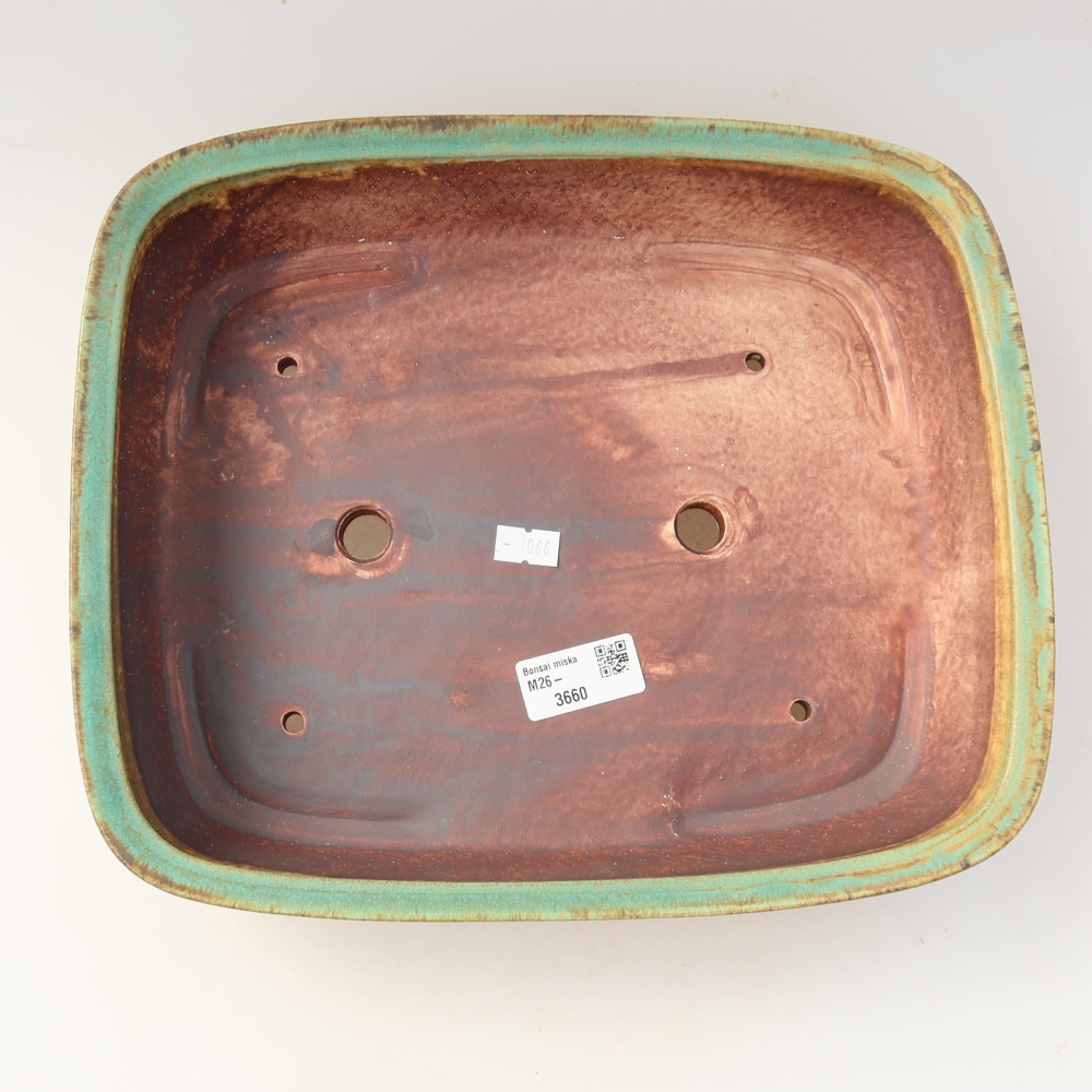 Ceramic bonsai pot, 29.5 x 24.5 x 7.5 cm, green