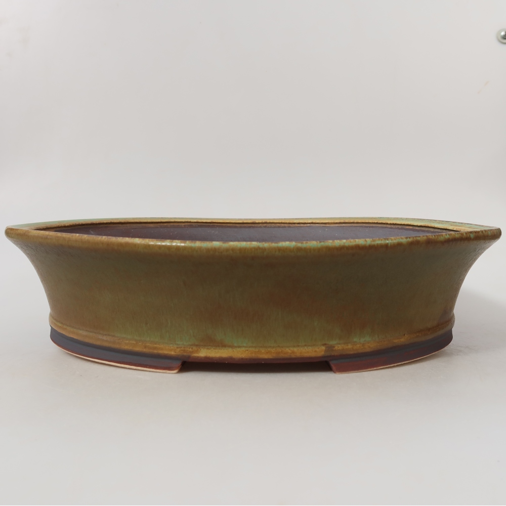 Ceramic bonsai pot, 31.5 x 28 x 7 cm, green
