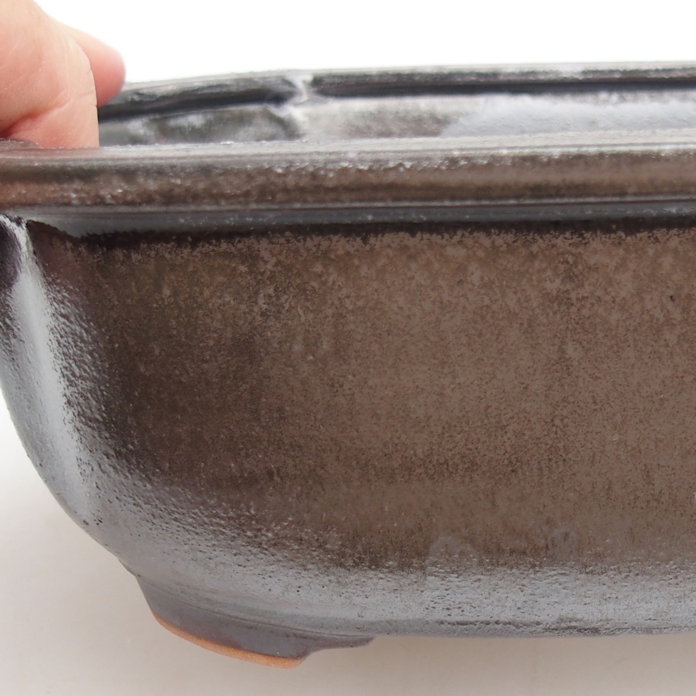 Ceramic bonsai bowl 22 x 16,5 x 7 cm, metal colour