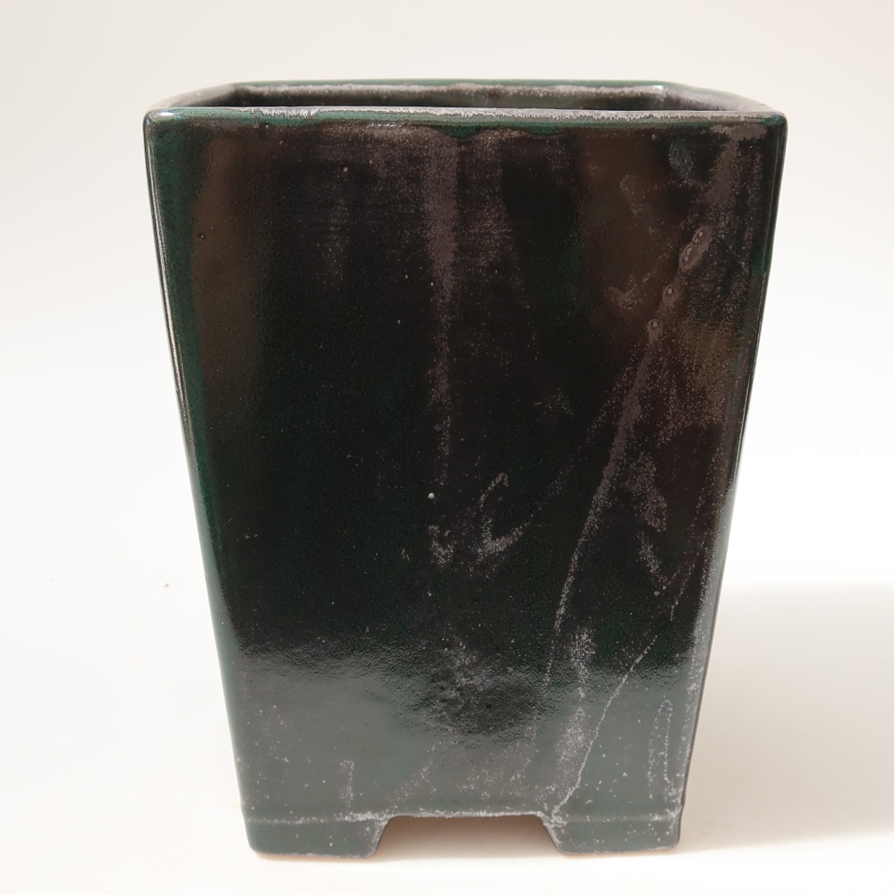 Ceramic bonsai pot, 15 x 15 x 19.5 cm, metallic green