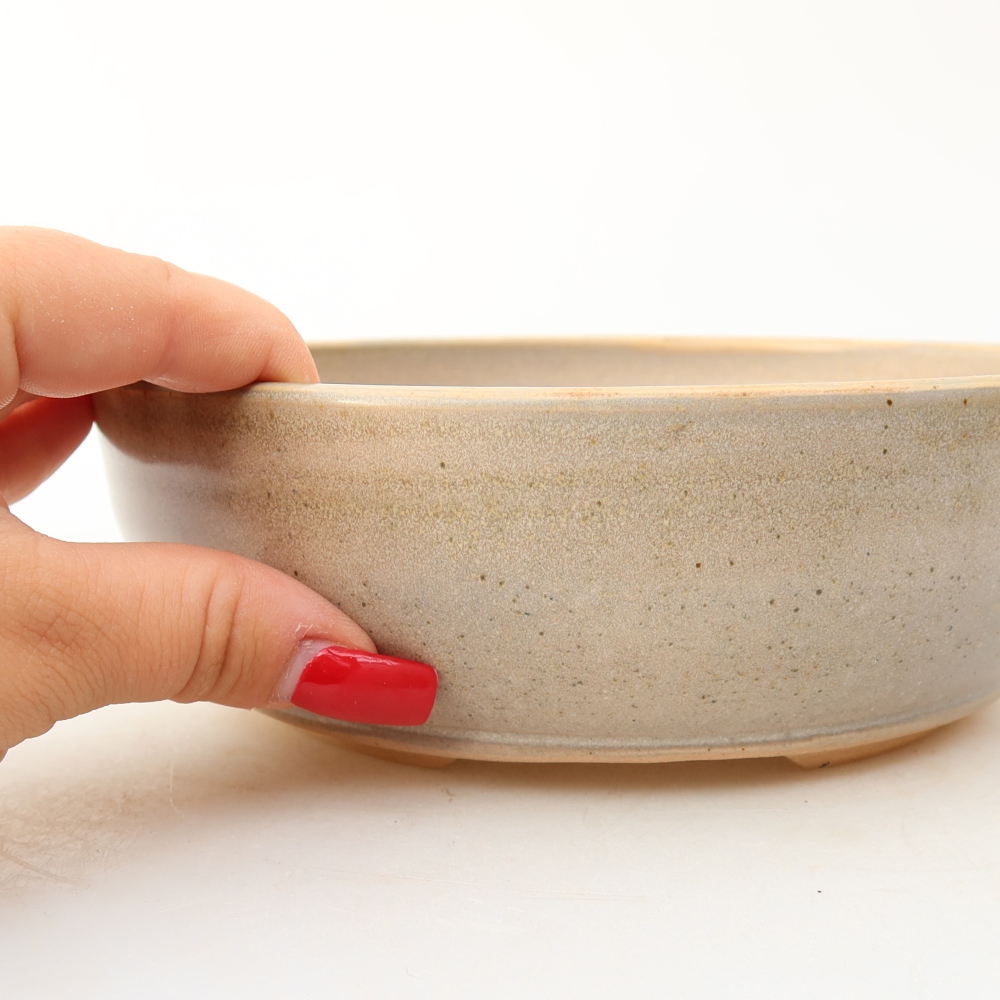 Ceramic bonsai pot, 17.5 x 17.5 x 6 cm, beige
