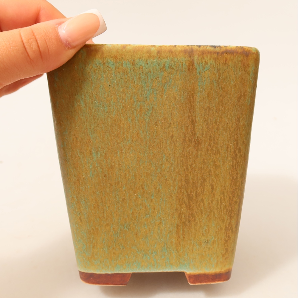Ceramic bonsai pot, 10.5 x 10.5 x 12 cm, green