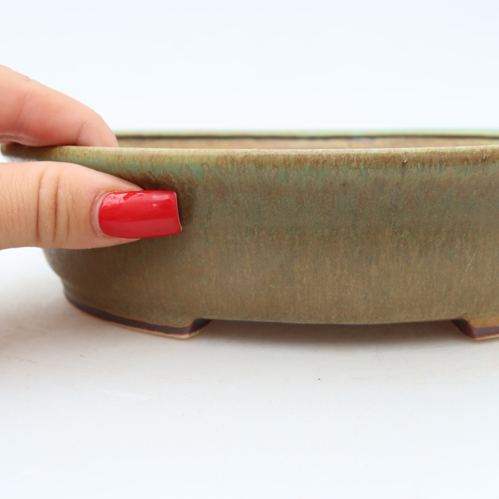Ceramic bonsai pot, 21 x 19.5 x 5 cm, green