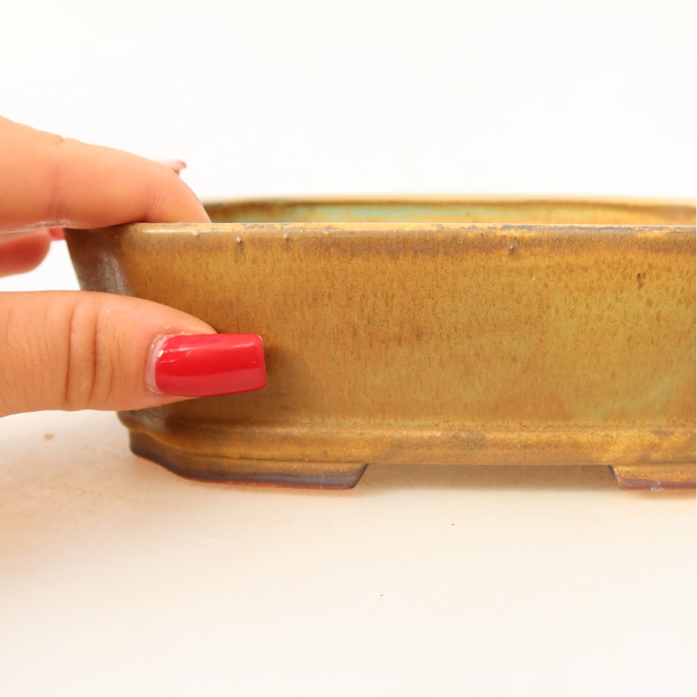 Ceramic bonsai pot, 17.5 x 14.5 x 5 cm, green