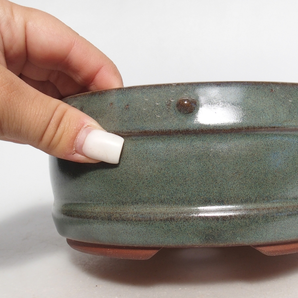 Ceramic bonsai bowl 14,5 x 14,5 x 7 cm, green