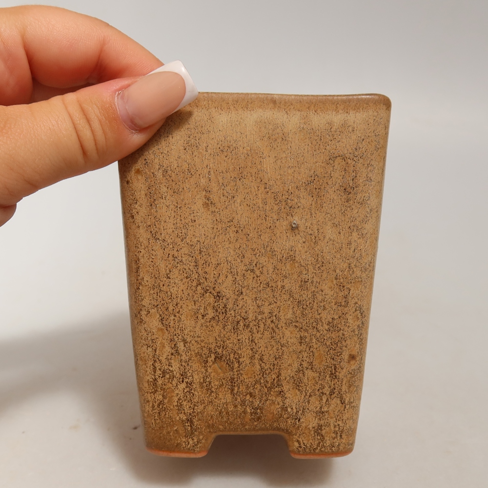 Ceramic bonsai pot, 7.5 x 7.5 x 10.5 cm, beige