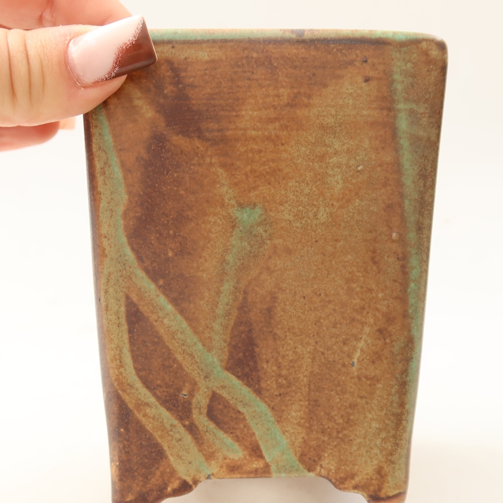 Ceramic bonsai pot, 9 x 9 x 11.5 cm, brown