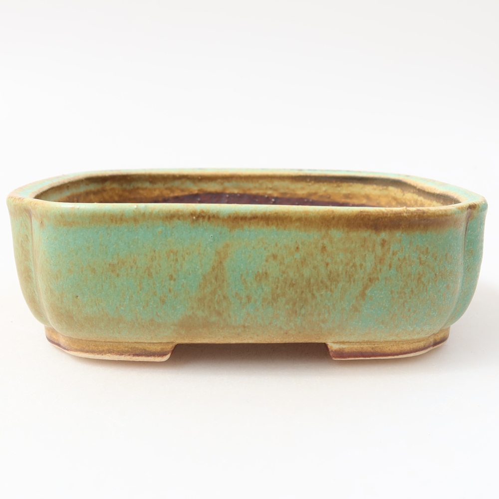 Ceramic bonsai pot, 14 x 12 x 4 cm, green