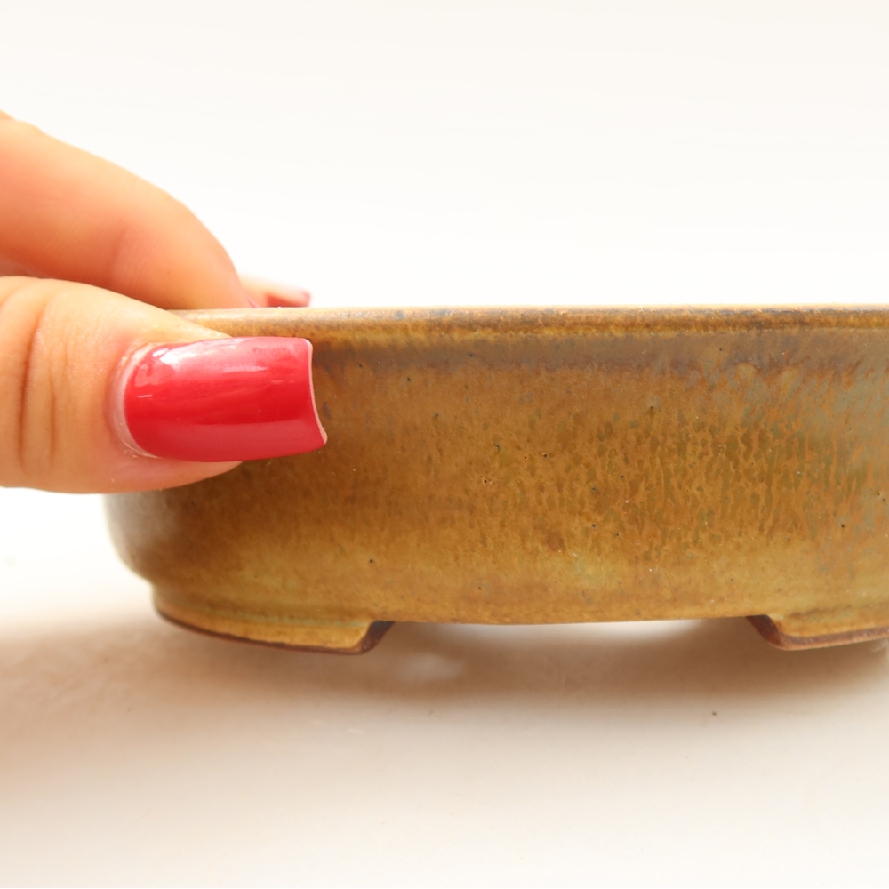 Ceramic bonsai pot, 12.5 x 11.5 x 3.5 cm, green